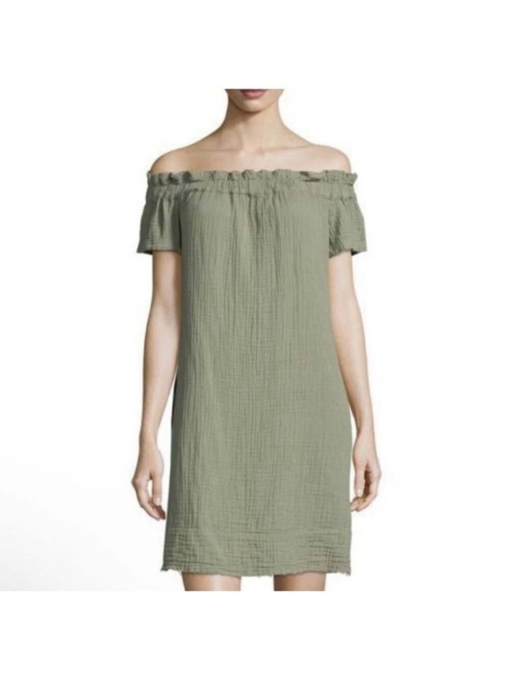 Anthropologie Amadi Women’s Nola Off the Shoulder Green Mini Gauze Dress Sz XS